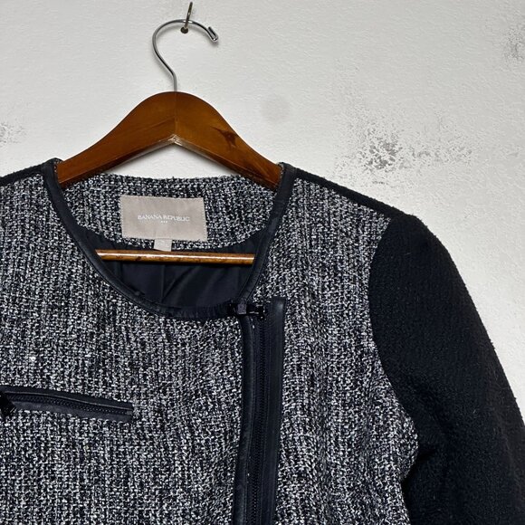 Banana Republic Sweater Women 8 Wool Blend Full Zip Sequined Metallic Black Grey - Picture 8 of 13